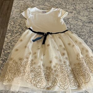 Blueberi Boulevard Cream and Gold Floral Dress